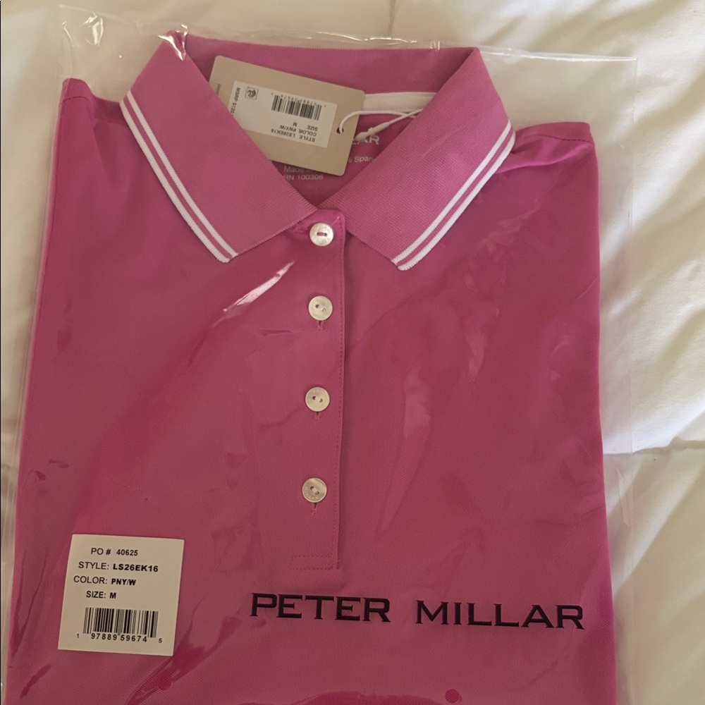 Peter Millar Pink Polo with White-Trim Collar sleeveless